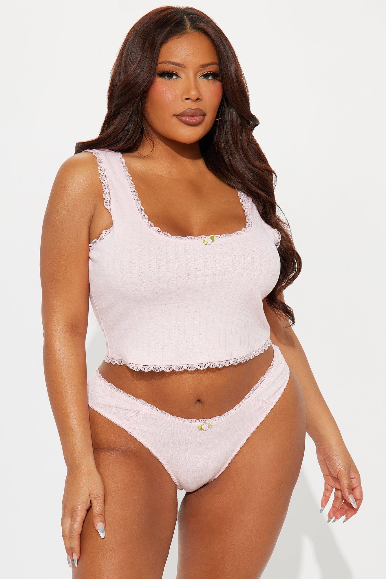 Jenny Pointelle Rosette Tank and Thong 2 Piece Set - Pink Product Image