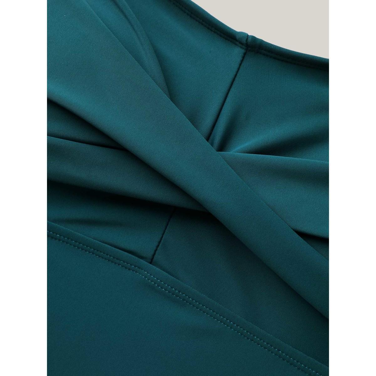 Plus Size Twist Front Ruched Drawstring Swim Top Women's Swimwear Cyan Beach Twist High stretch Skinny Heart neckline Curve Swim Tops BloomChic 14-16/1X Product Image