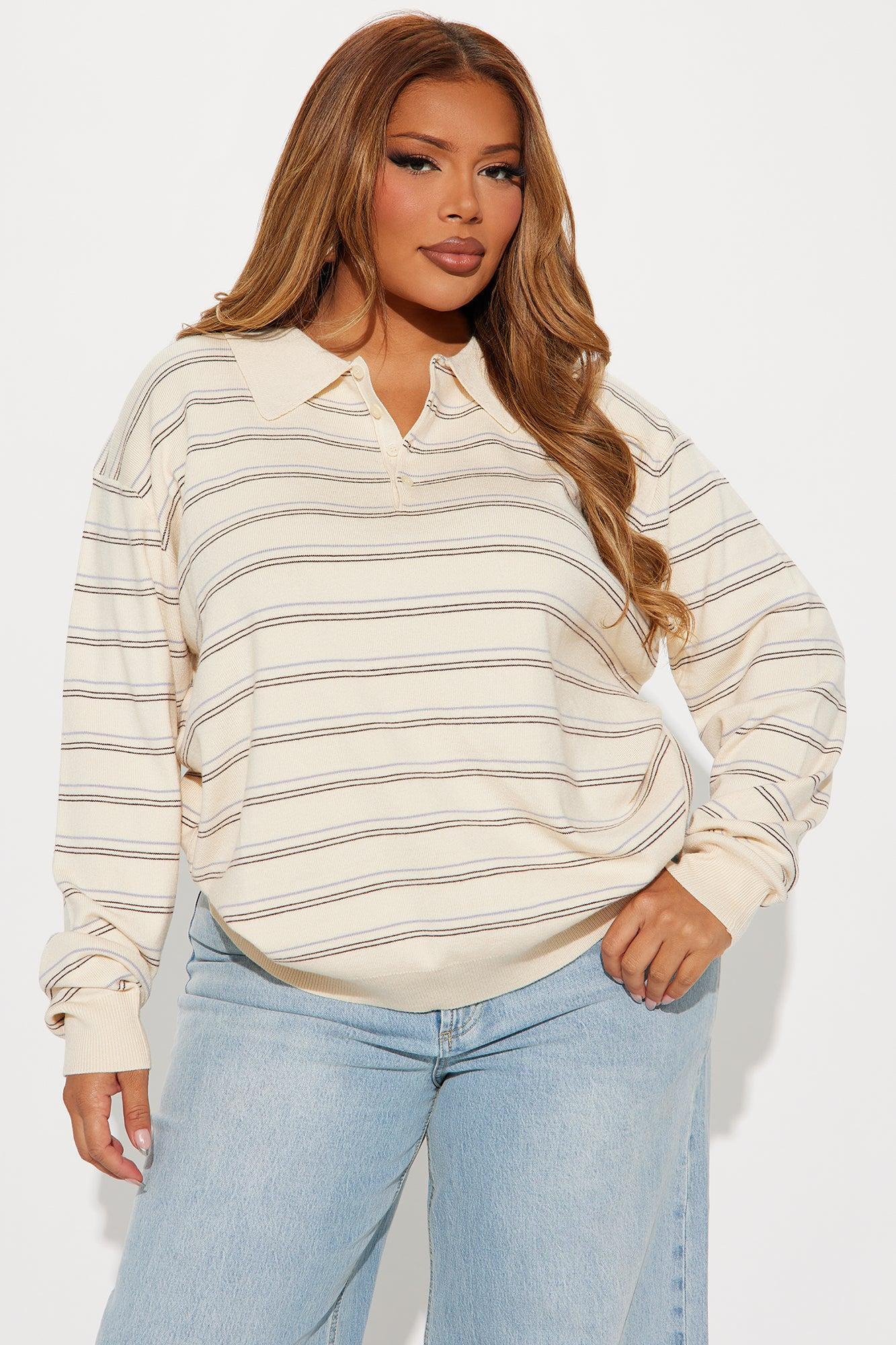 Stripe You're Out Polo Sweater - Cream/combo Product Image