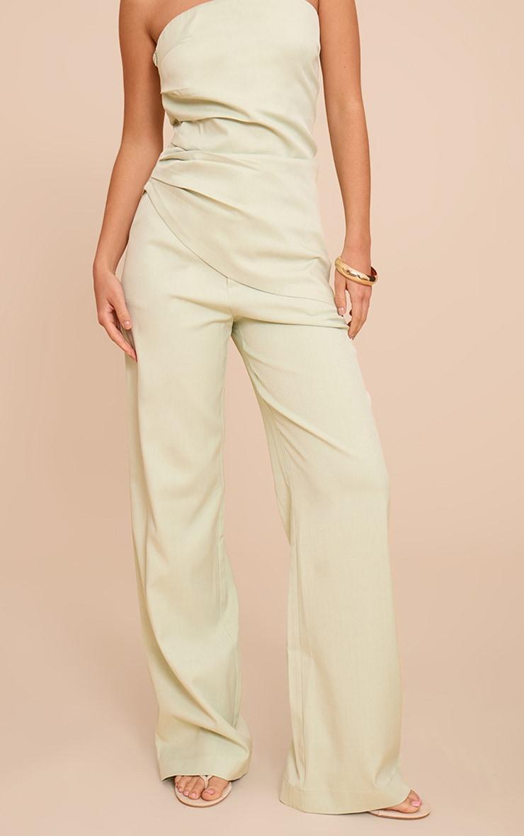 Pale Lime Tailored Woven Wide Leg Pants Product Image
