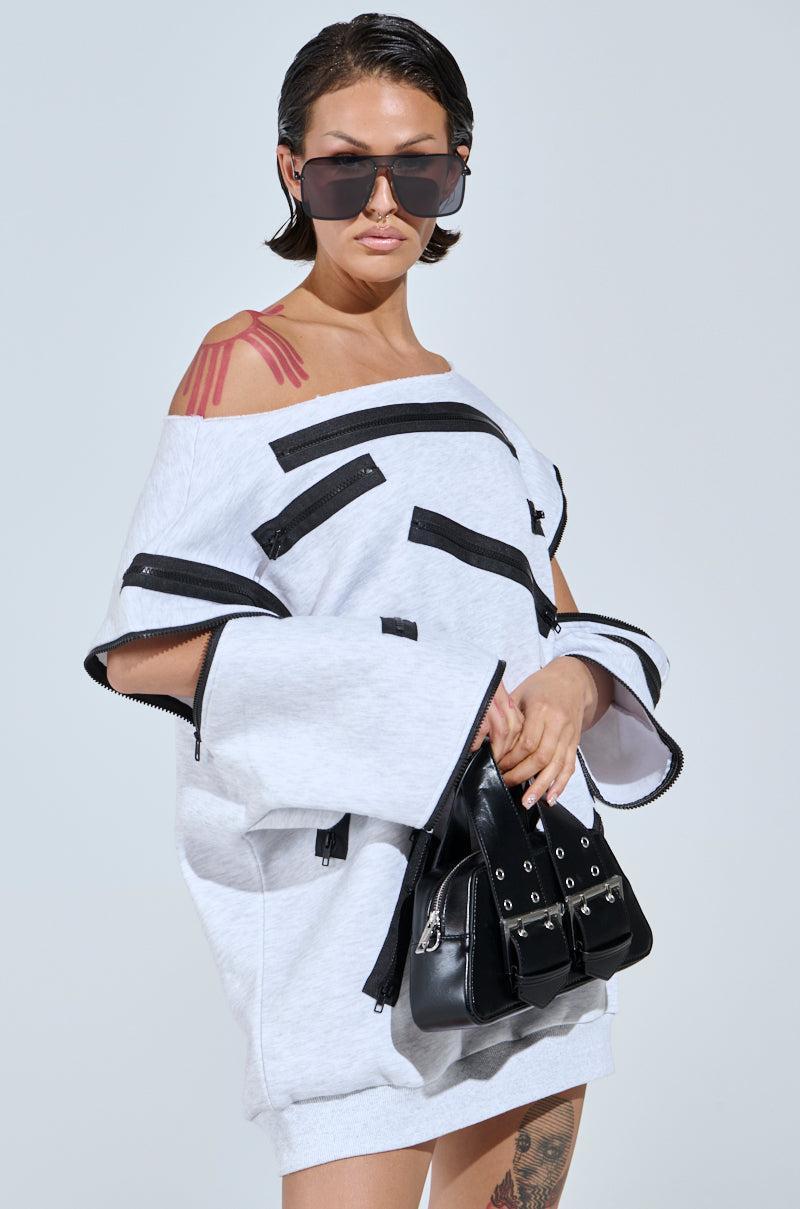 ZIP ZAP OFF THE SHOULDER SWEATSHIRT DRESS-GREY MULTI Product Image