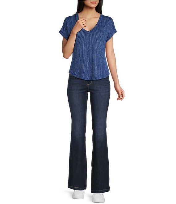 Blu Pepper Sweater Knit V-Neck Short Sleeve Top Product Image