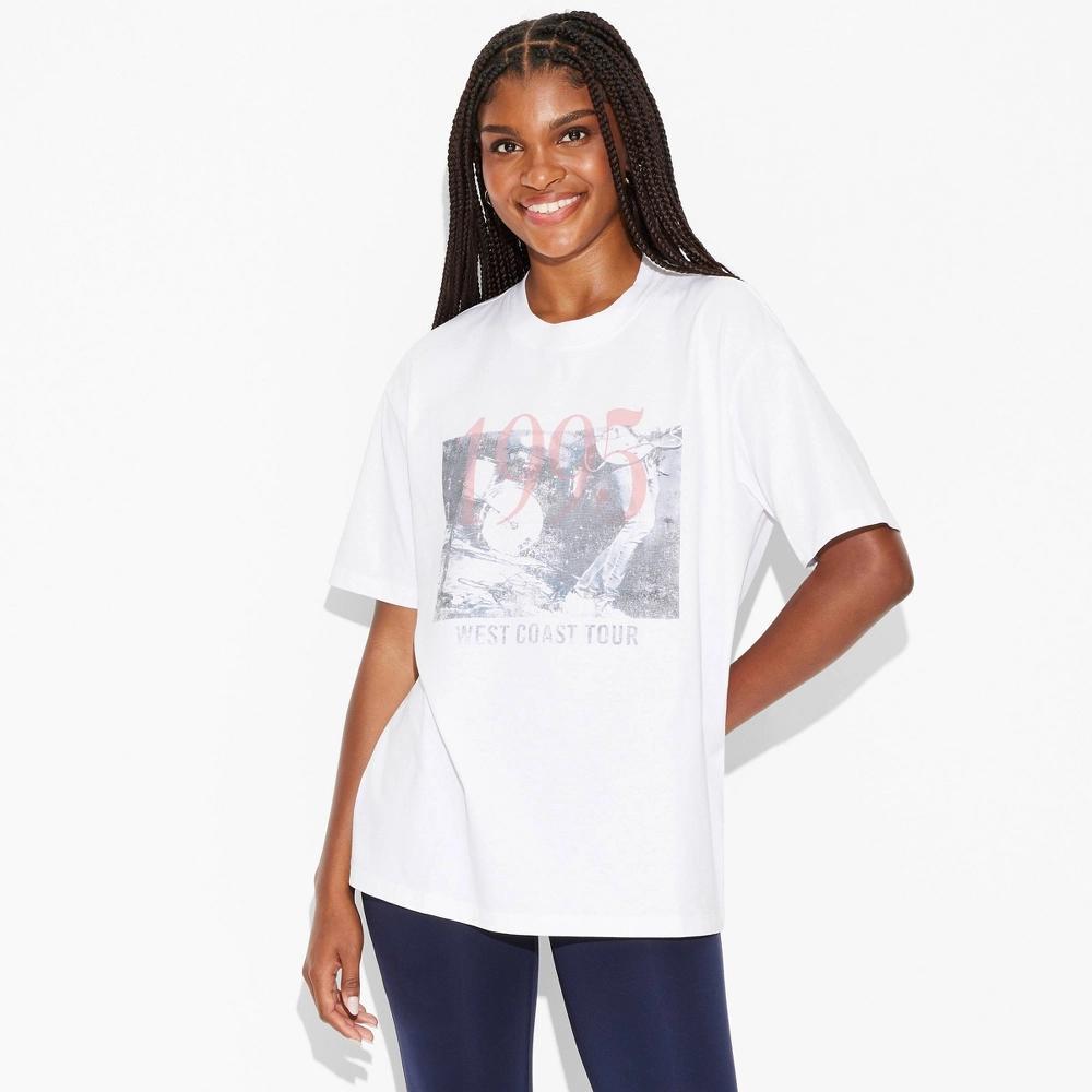 Womens Short Sleeve Graphic Pullover T-Shirt - Wild Fable White S: Band Logo, Jersey Fabric Product Image