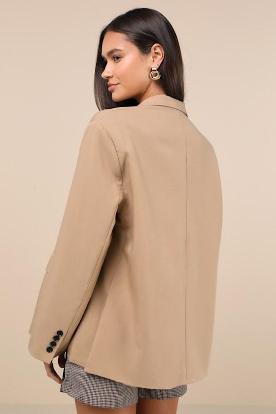 Sophisticated Era Taupe Oversized Blazer Product Image