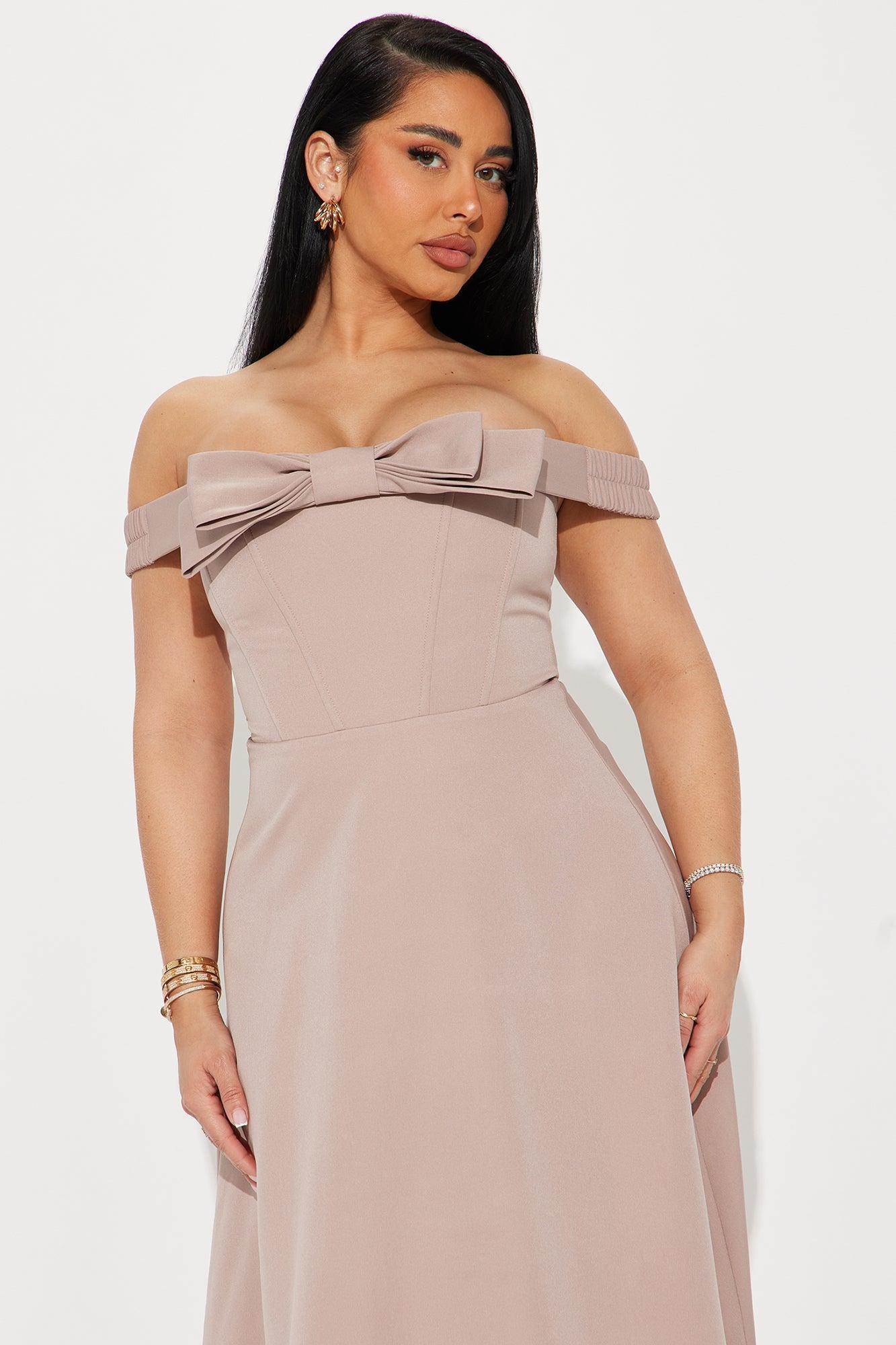 Melinda Off Shoulder Midi Dress - Mocha Product Image