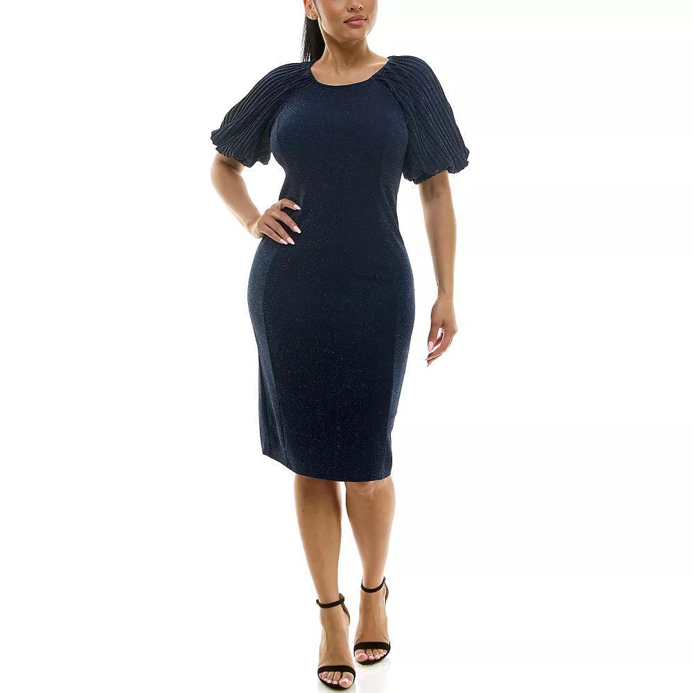 Women's Nina Leonard Puff Sleeve Sheath Dress, Size: Small, Blue Product Image