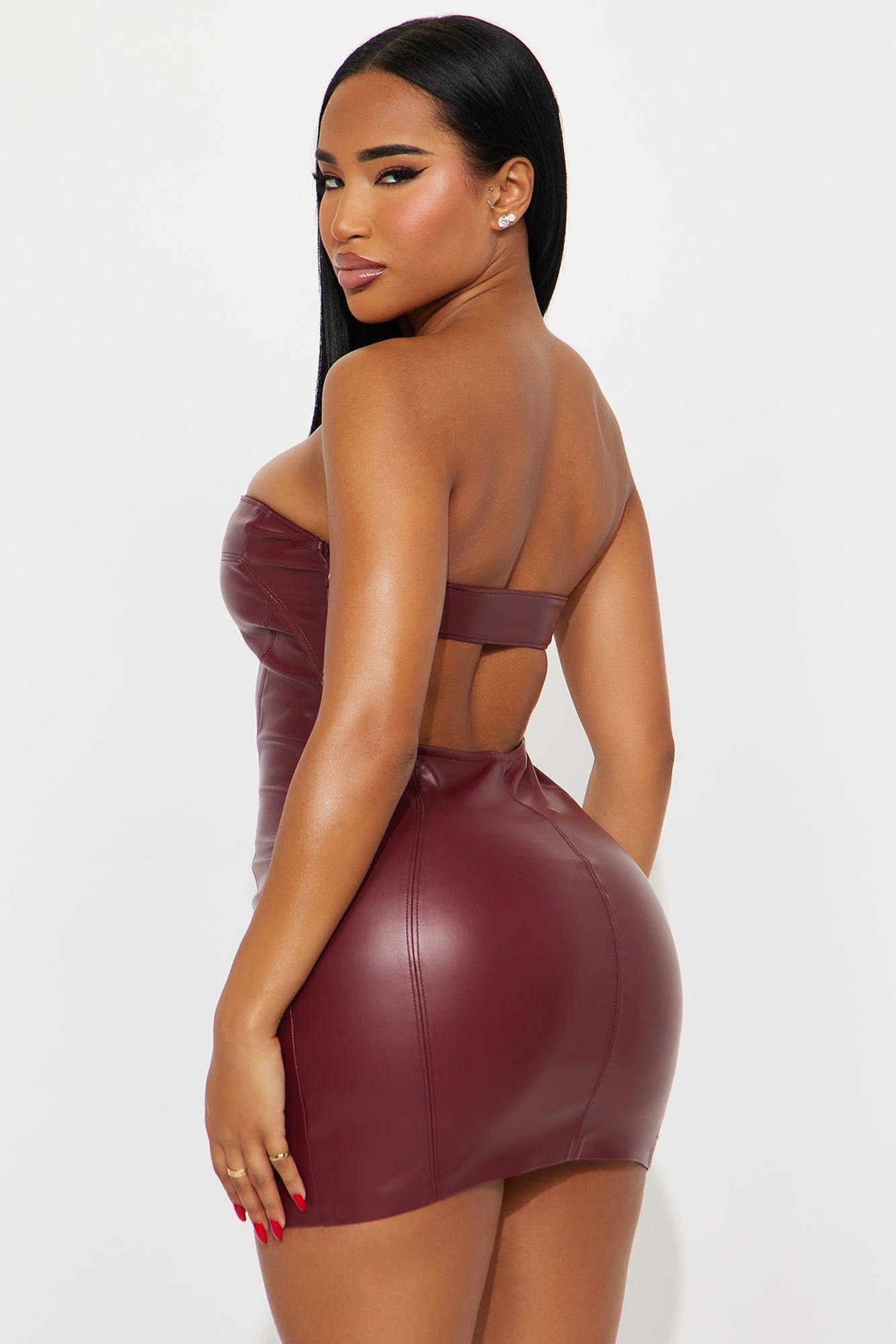 Matching Auras Faux Leather Mini Dress - Wine Product Image