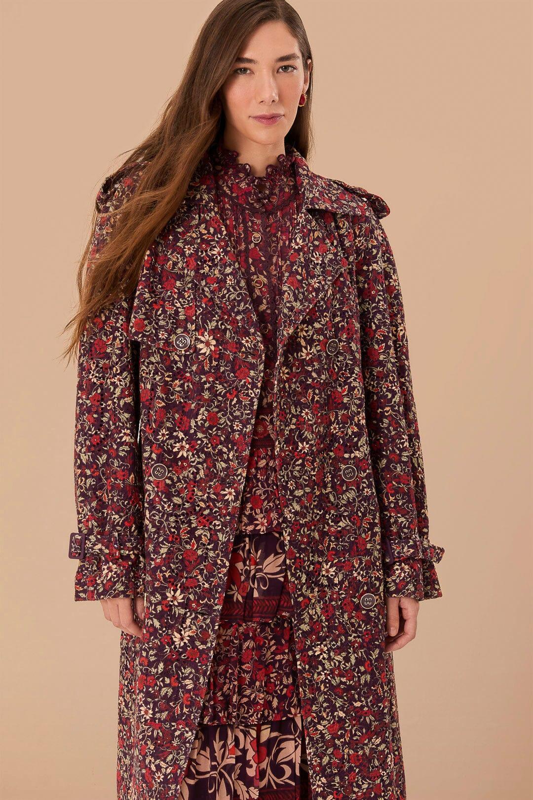 Purple Chelsea Garden Cotton Eyelet Trench Coat, CHELSEA GARDEN PURPLE / XXS Product Image