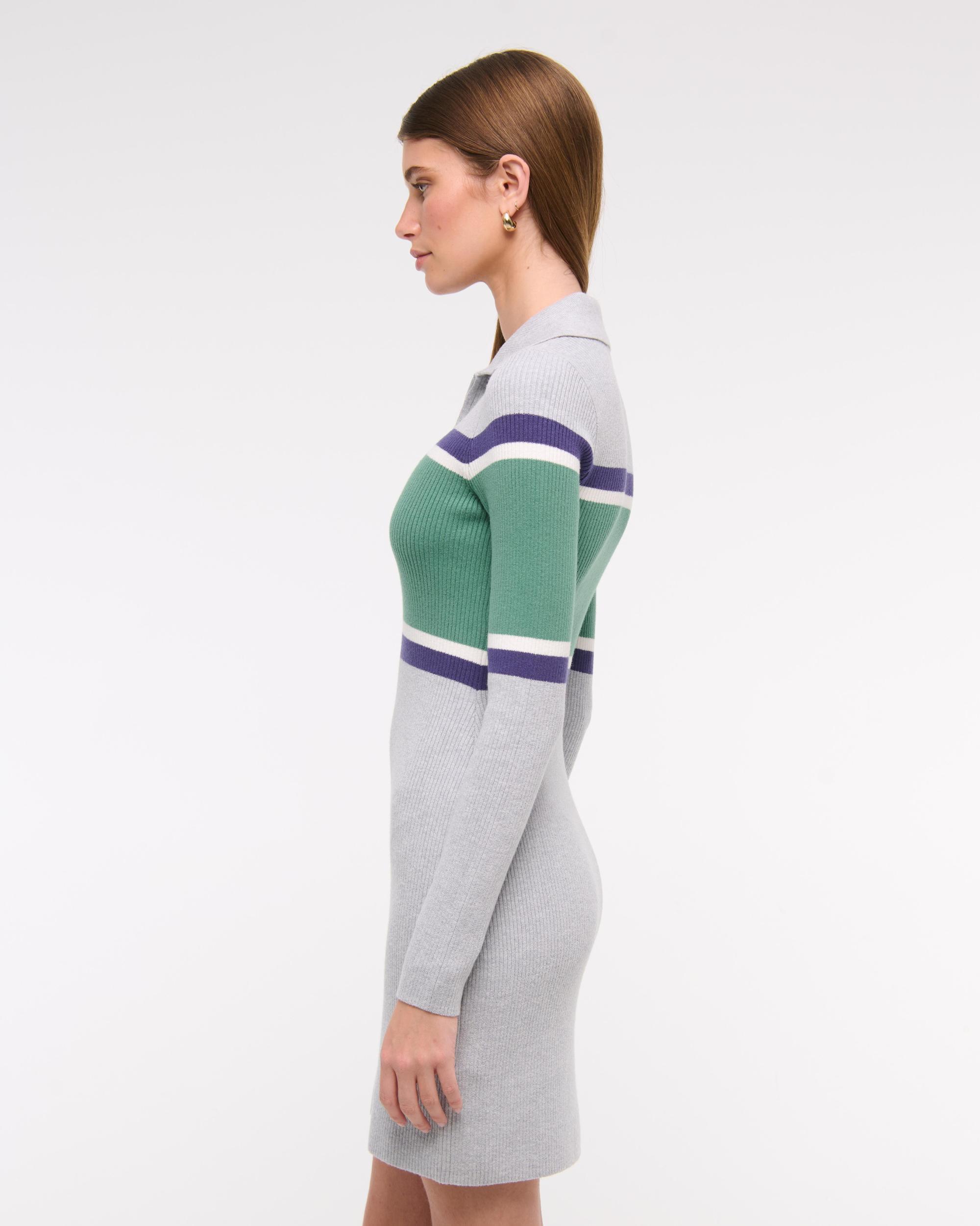 Long-Sleeve Half-Zip Mini Sweater Dress Product Image