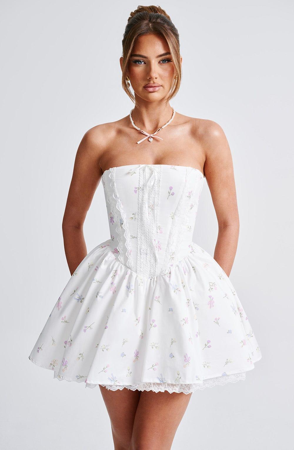 Evie Mini Dress - White Multi Floral Print Product Image
