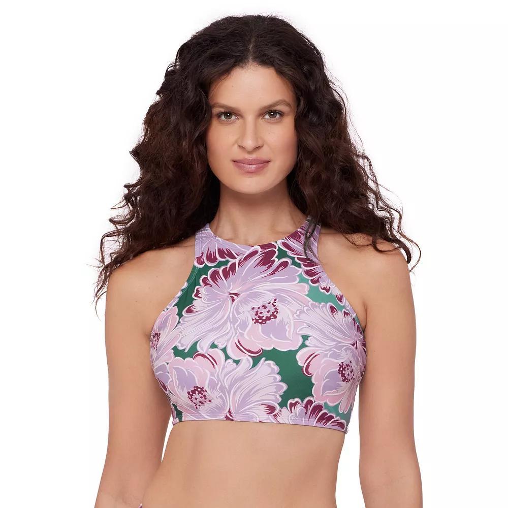 Women's Eco Beach High Neck Strappy Back Longline Bikini Top, Size: Large, Super Bloom Product Image