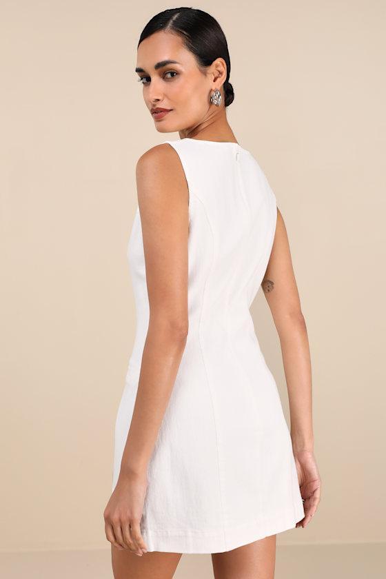 Cataleya White Denim Boat Neck Mini Dress Product Image
