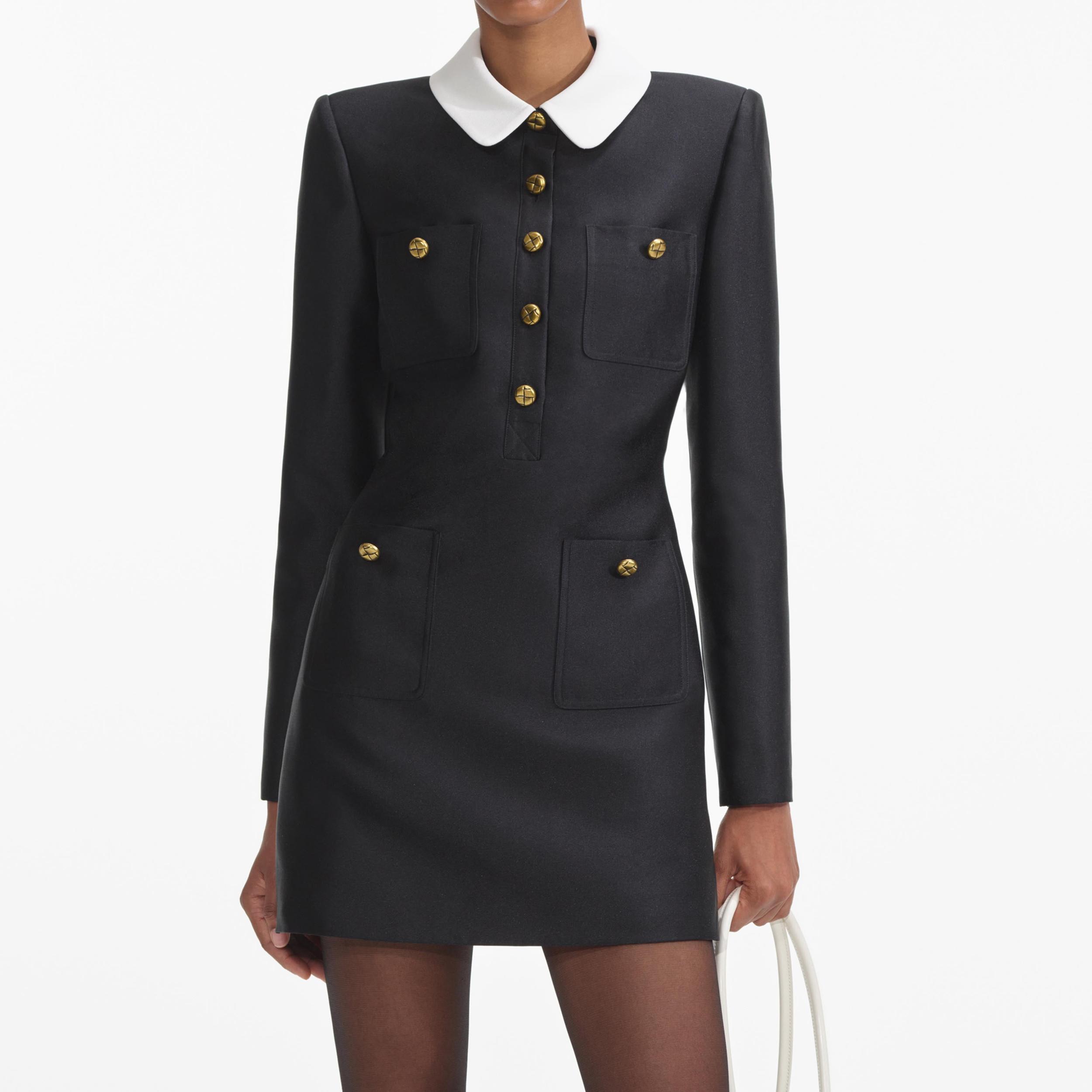Black Taffeta Contrast Collar Mini Dress Product Image