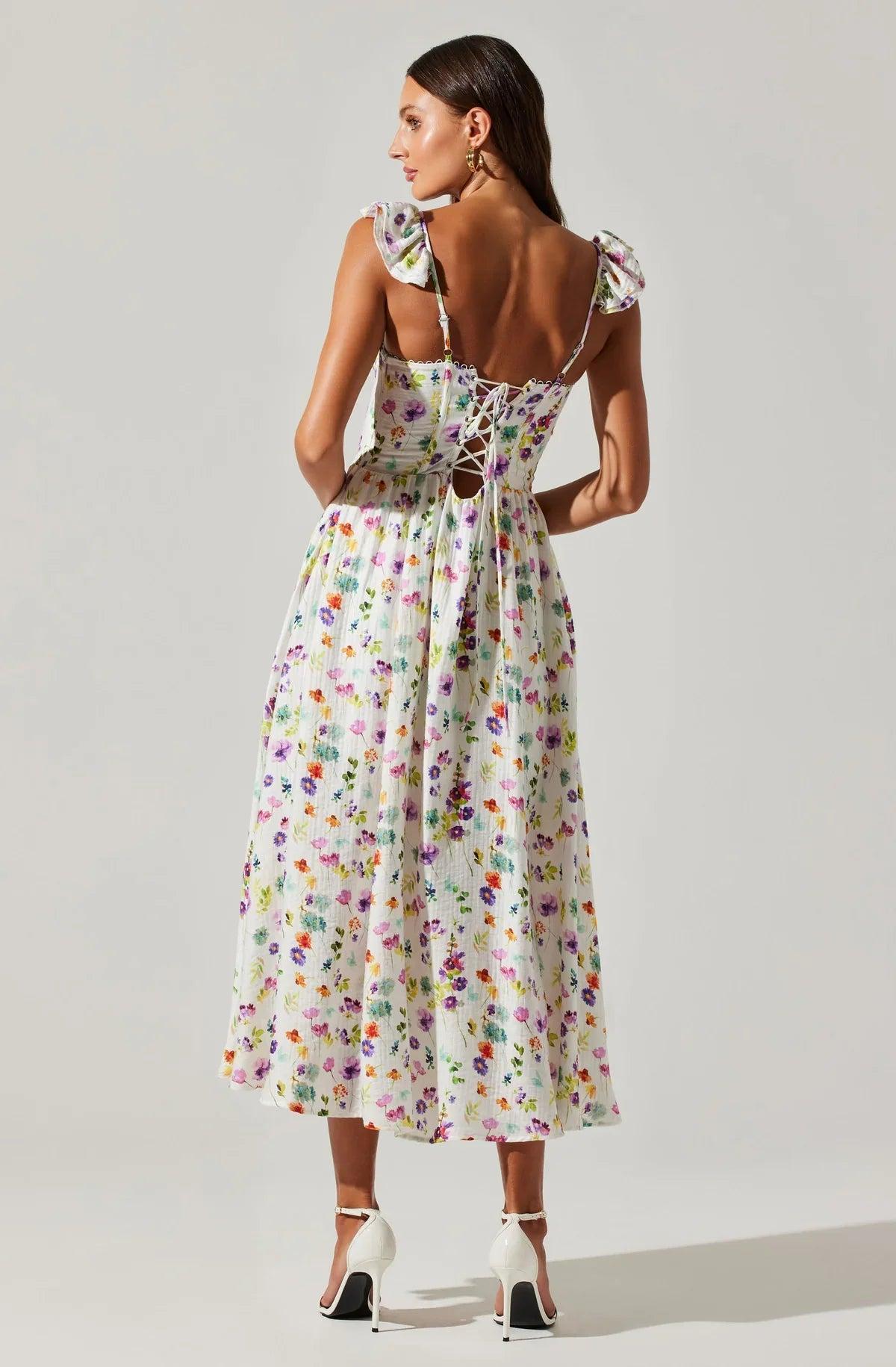 FINAL SALE ASTR the Label | Wedelia Dress | Cream Purple Floral Product Image