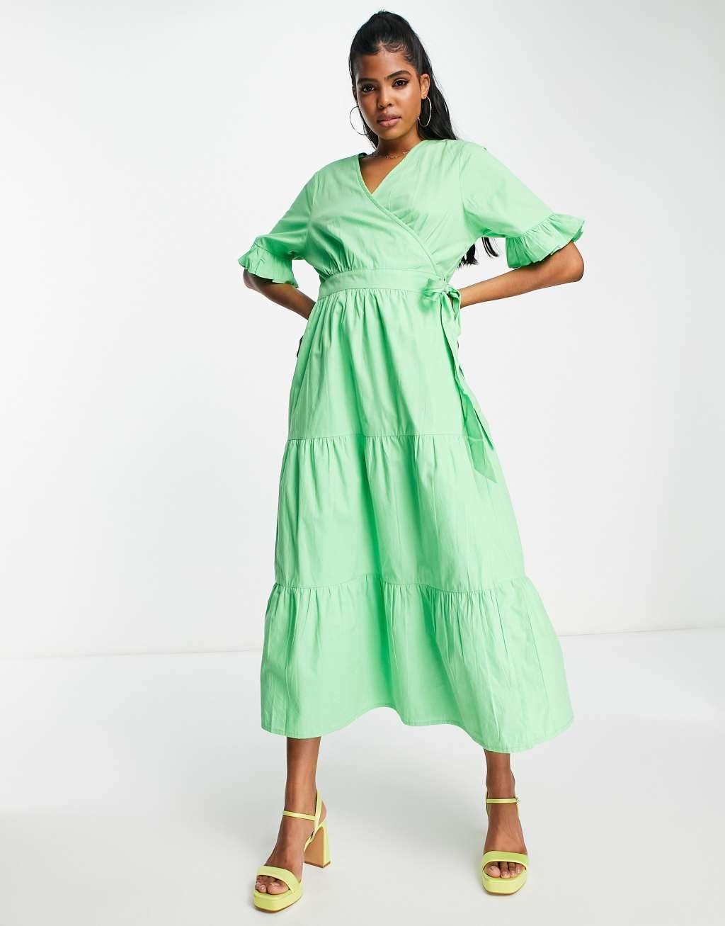 In The Style x Jac Jossa exclusive wrap detail tiered midi dress Product Image