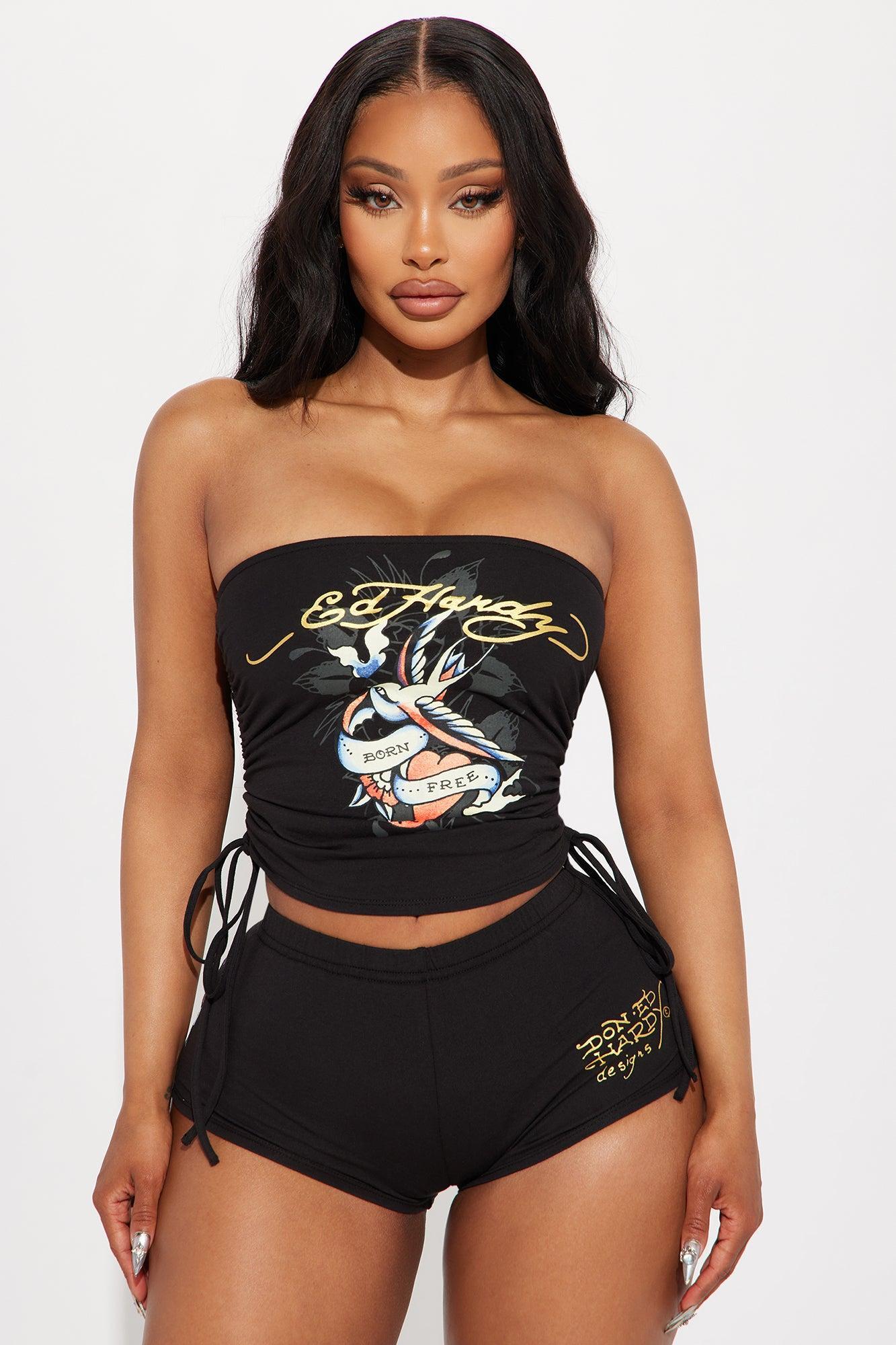 Ed Hardy Bird And Hearts Tube Top - Black Product Image