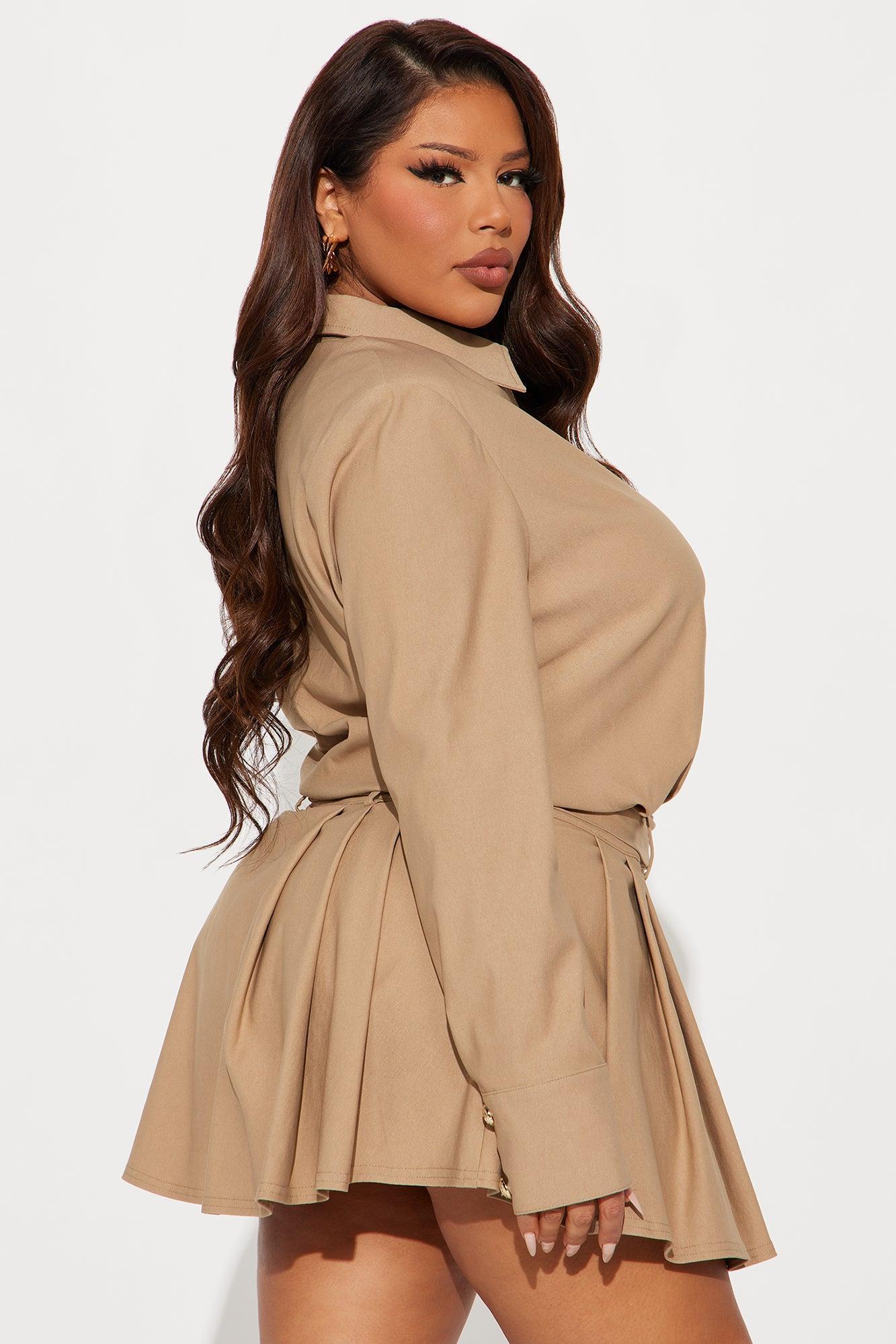 Janina Belted Mini Dress - Khaki Product Image