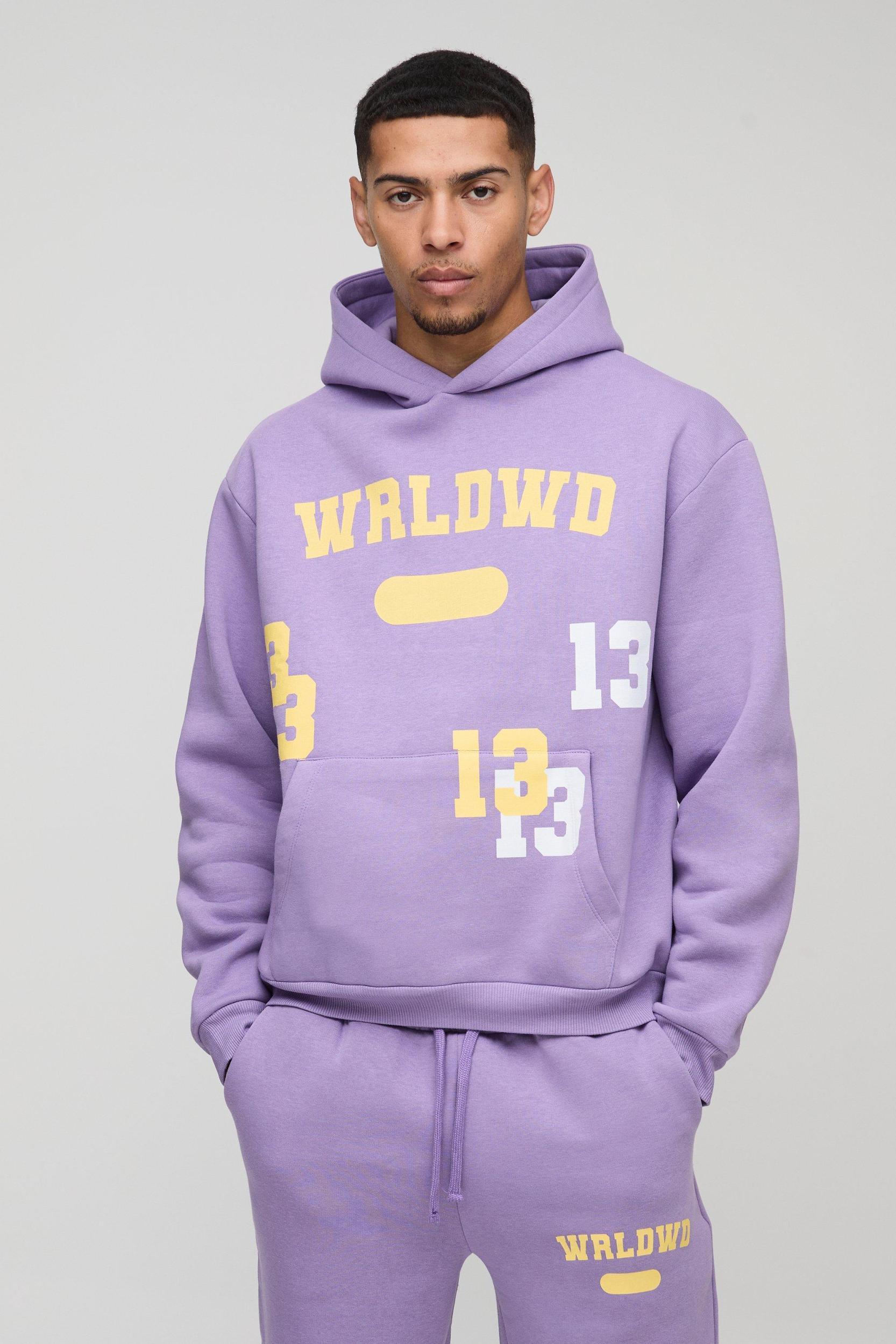 Oversized Boxy Worldwide 13 Embroidered Varsity Tracksuit | boohooMAN USA Product Image