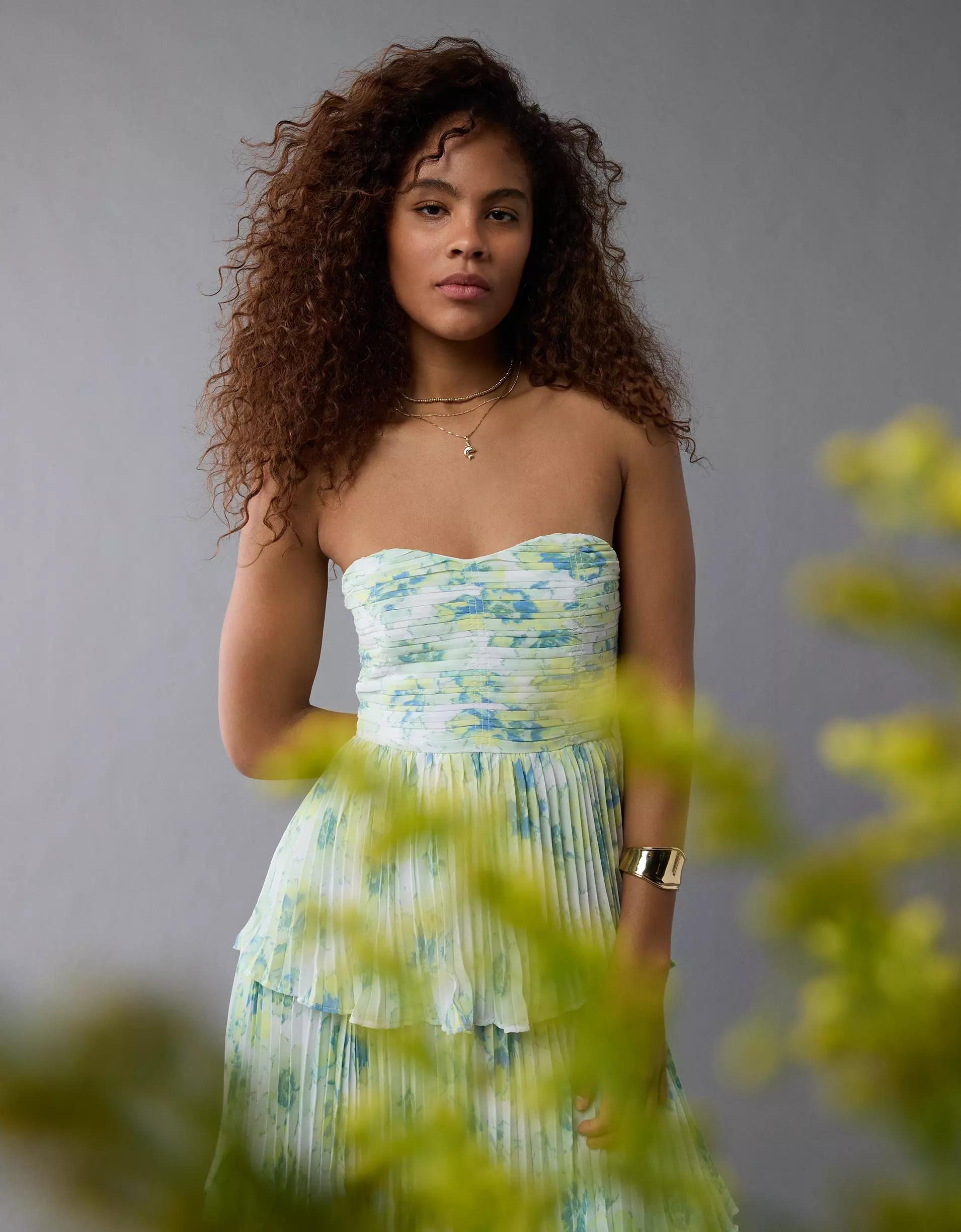 AE Tiered Pleated Maxi Dress Product Image
