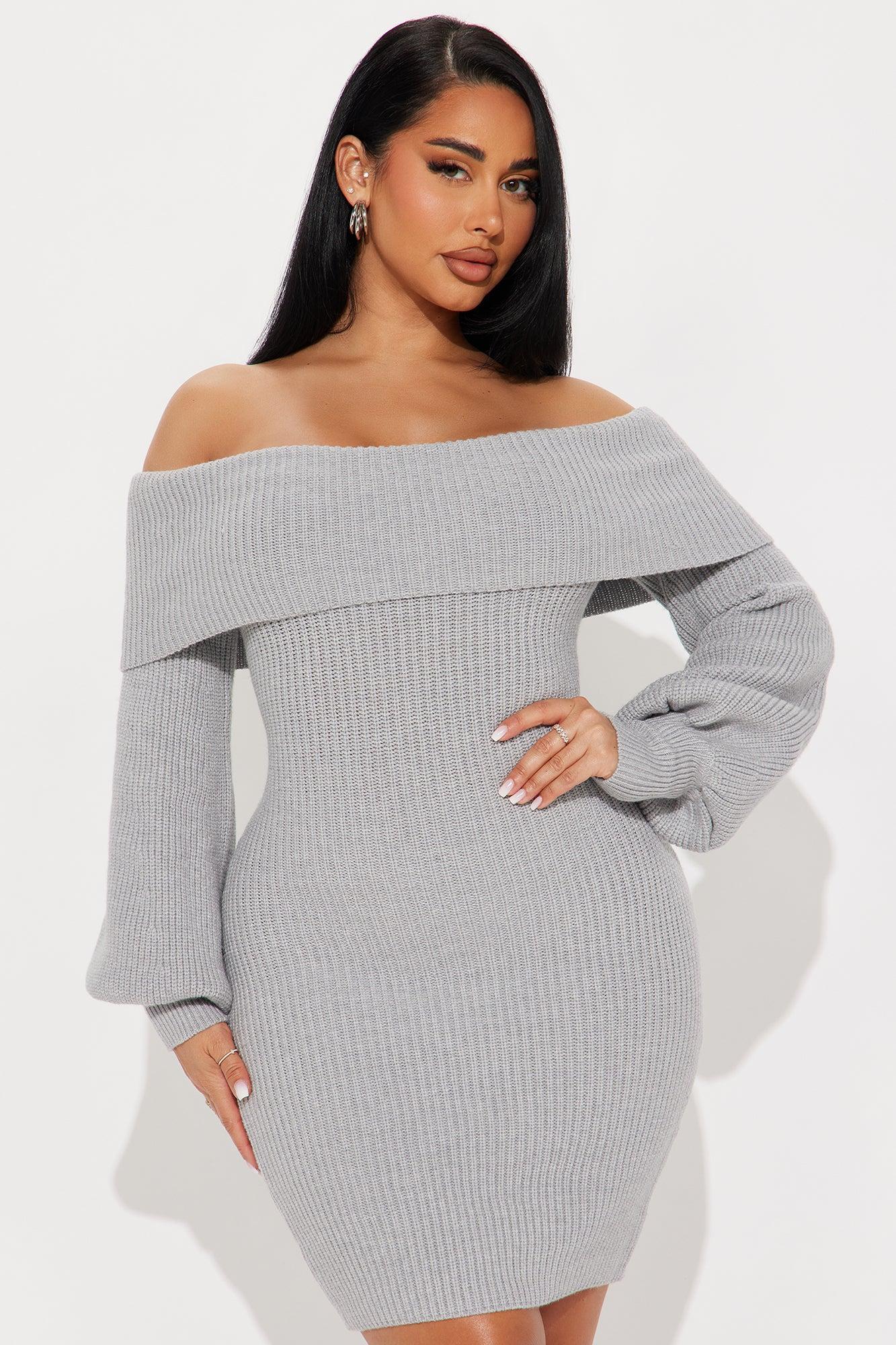 Faith Sweater Mini Dress - Heather Grey Product Image