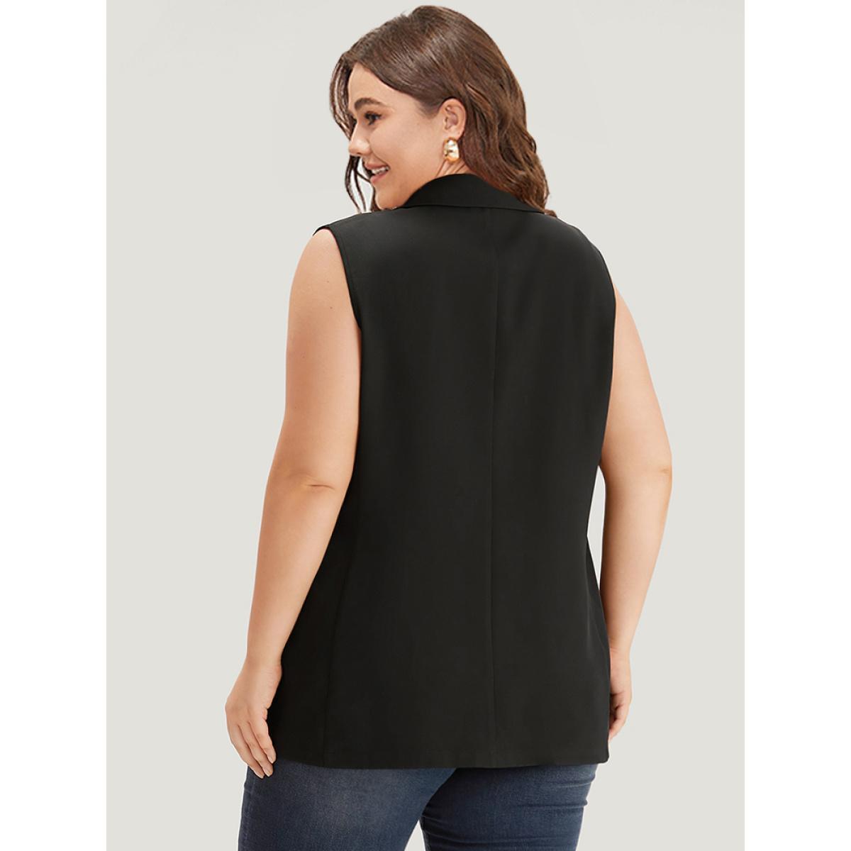 Plus Size Plain Buckle Detail Lapel Collar Pocket Sleeveless Blazer Black Women Work Plain Plain Sleeveless Sleeveless Lapel Collar 18-20/2X Pocket Workwear Essentials Blazers BloomChic Product Image