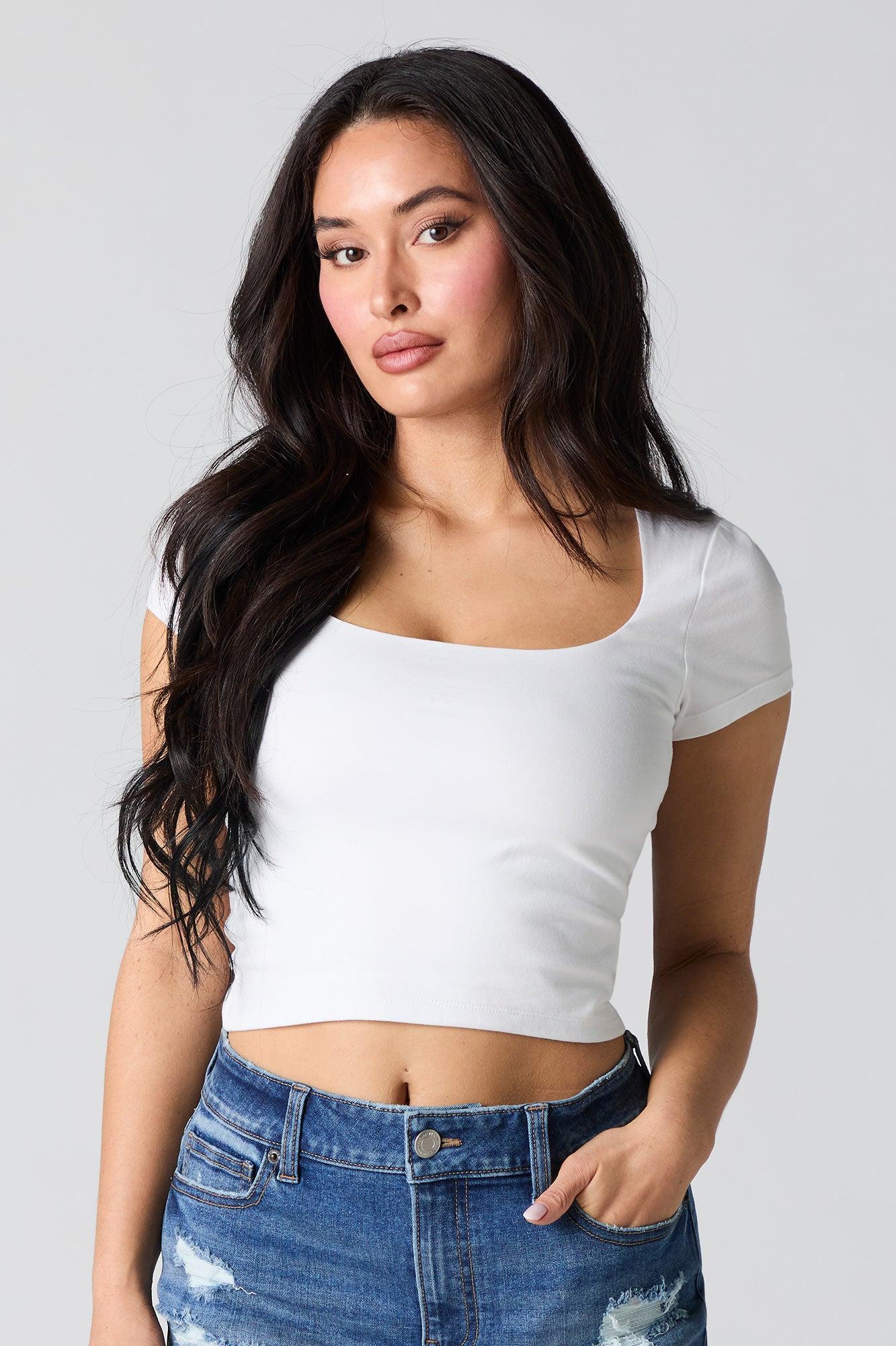 Square Neck Short Sleeve Crop Top Female Product Image