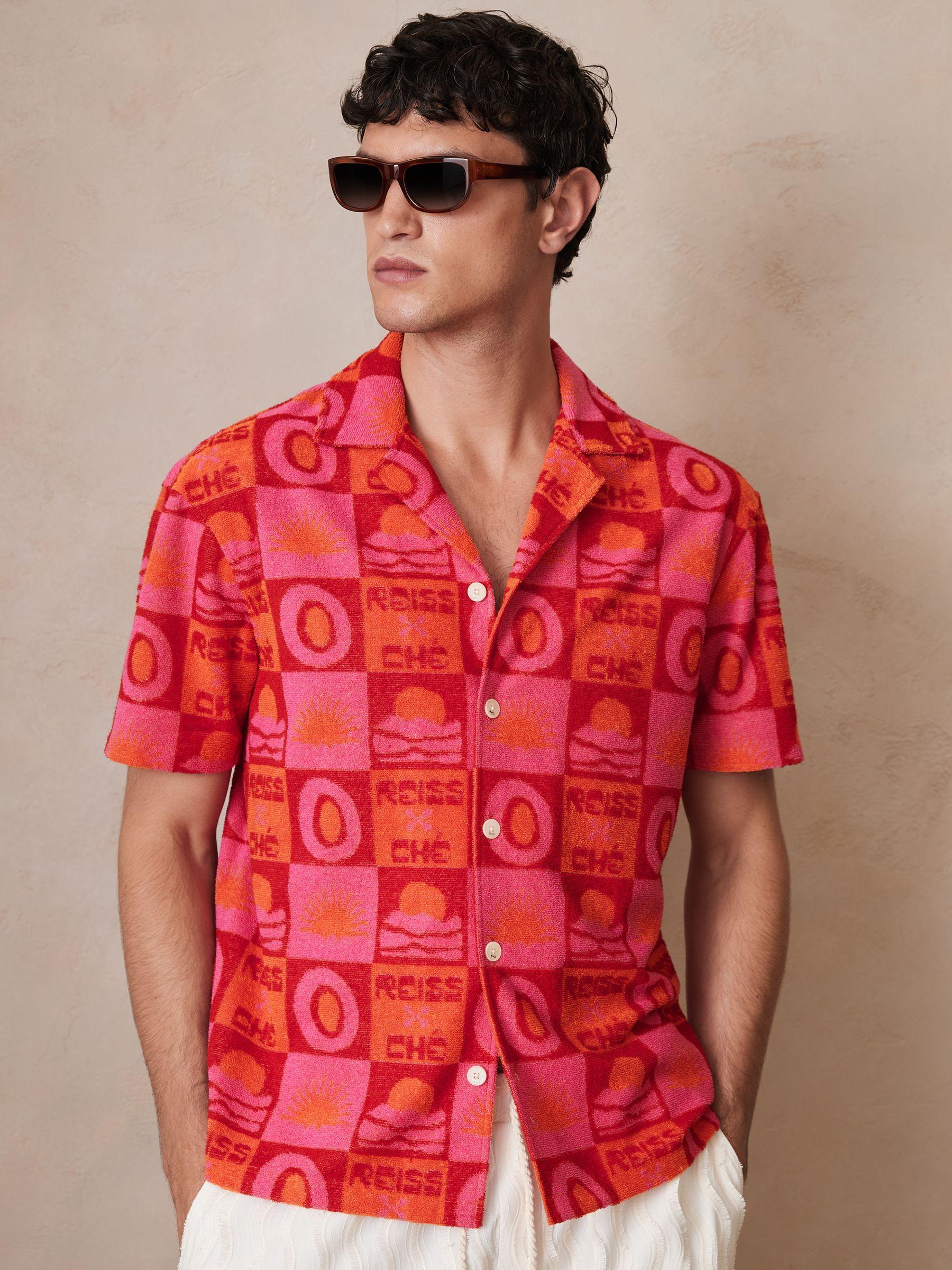 Reiss | Ché Sunset Towelling Shirt in Pink Product Image