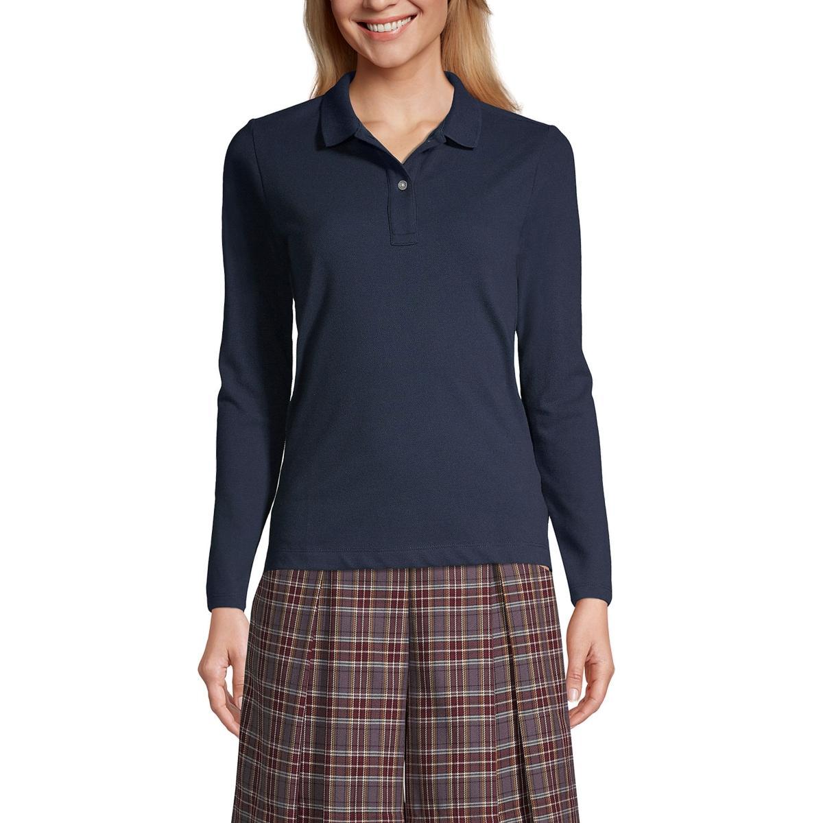 Women's Lands' End School Uniform Long Sleeve Mesh Polo Shirt, Size: Medium, Classic Blue Product Image