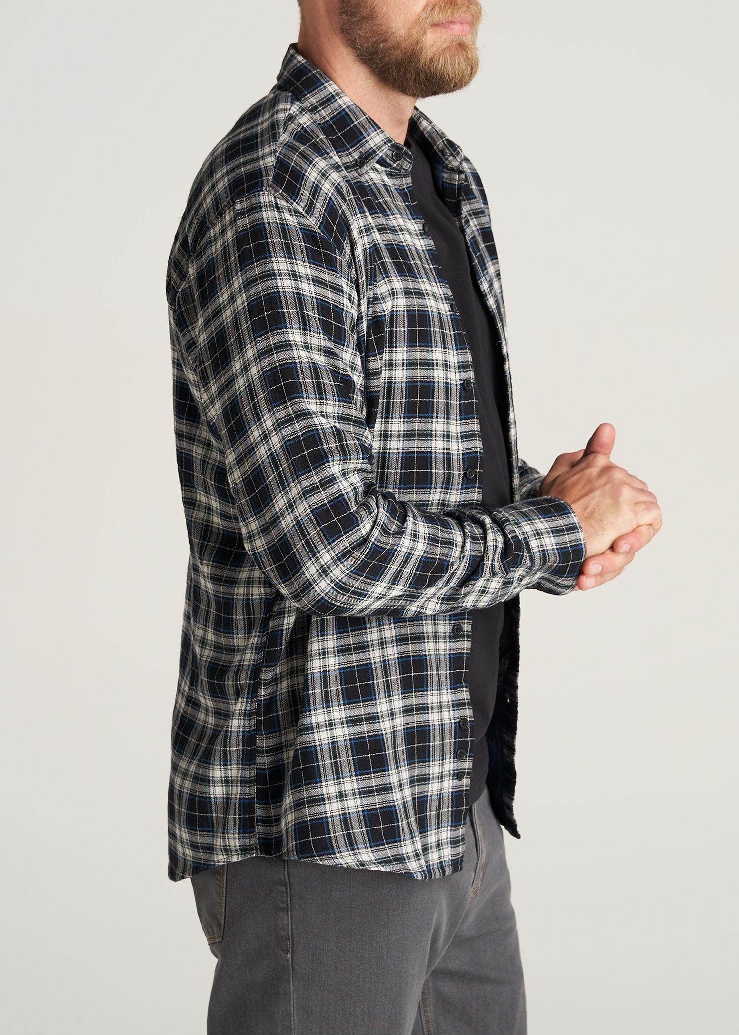 Double-Weave Button-Up Shirt for Tall Men in Black & Natural Product Image