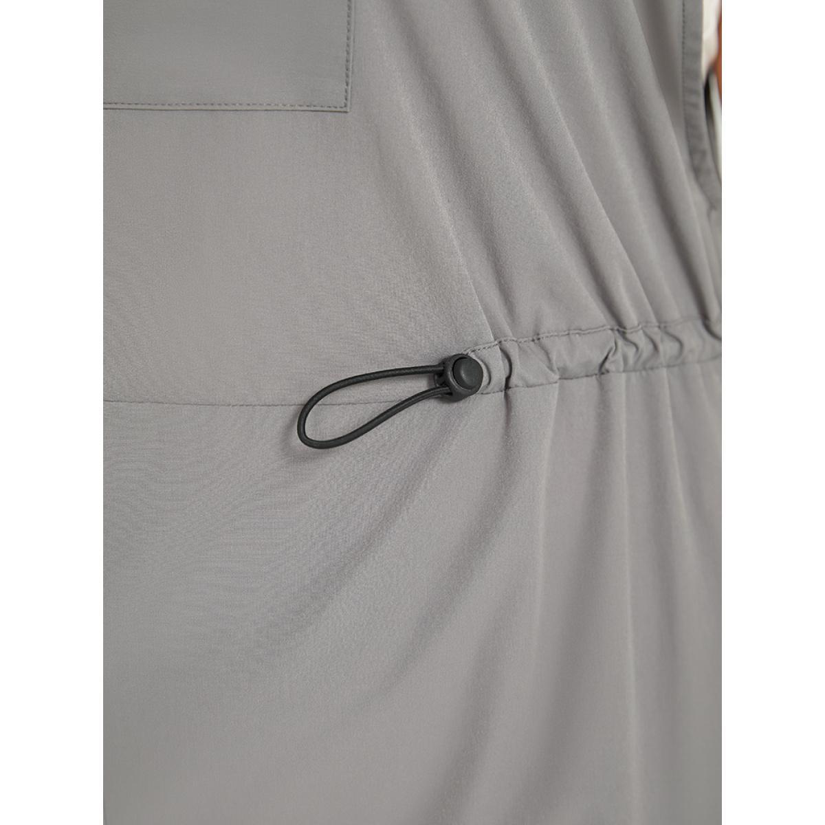 Plus Size Gray Solid Flap Pocket Drawstring Side Overall Jumpsuit Women Casual Sleeveless Spaghetti Strap Dailywear Loose Jumpsuits BloomChic 26/4X Product Image