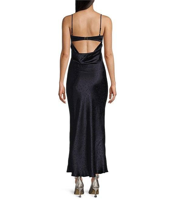 Midnight Doll Satin Jacquard Spaghetti Strap Back Cut Out Long Dress Product Image