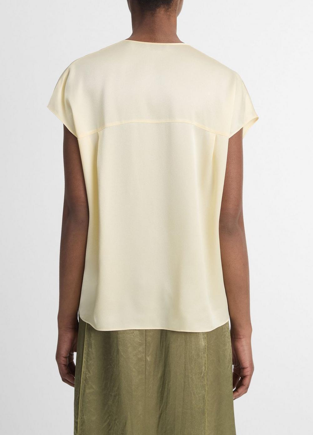 Womens Silk Cap-Sleeve Half-placket Blouse, Jade Sea, Size XS Vince Product Image