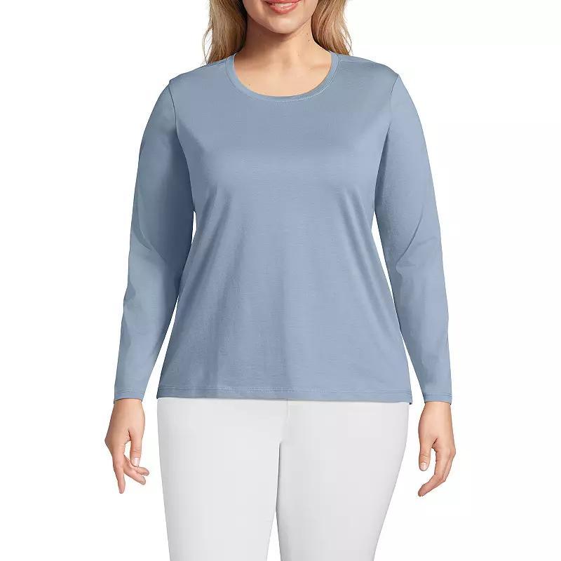 Plus Size Lands' End Long Sleeve Relaxed Supima Cotton Crewneck Tee, Women's, Size: 1XL, Ivory Black Stripe Product Image