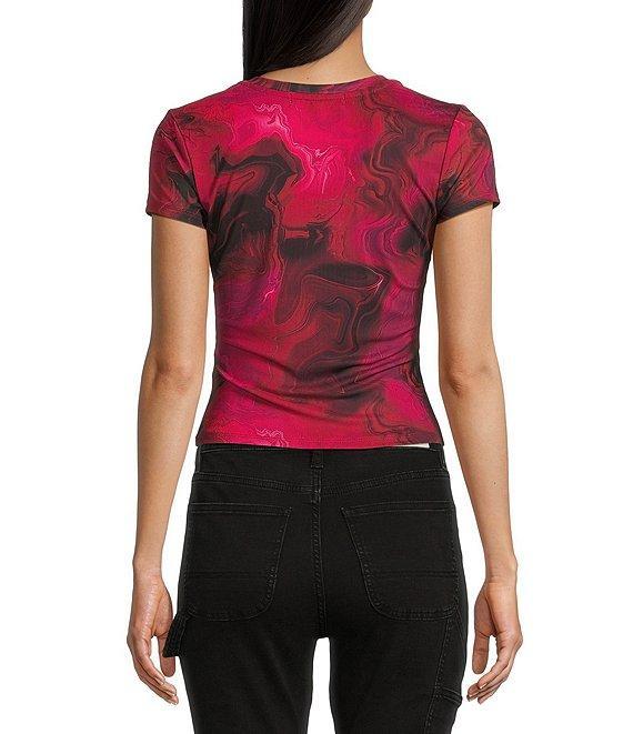 Stevie by Steve Madden Crew Neck Allover Marble Printed Mesh T-Shirt Product Image