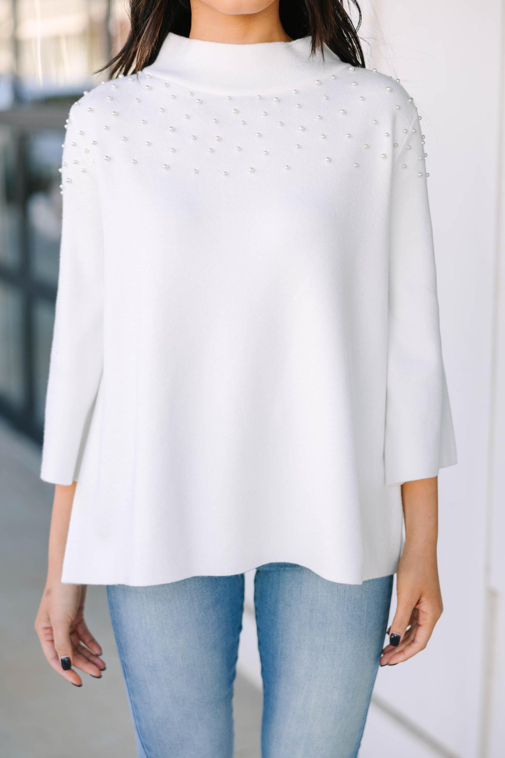 Doing It All Cream White Embellished Sweater Female Product Image