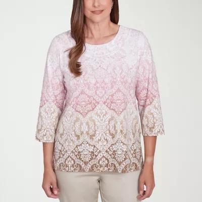 Alfred Dunner Coming Up Roses Womens Crew Neck 3/4 Sleeve T-Shirt Product Image