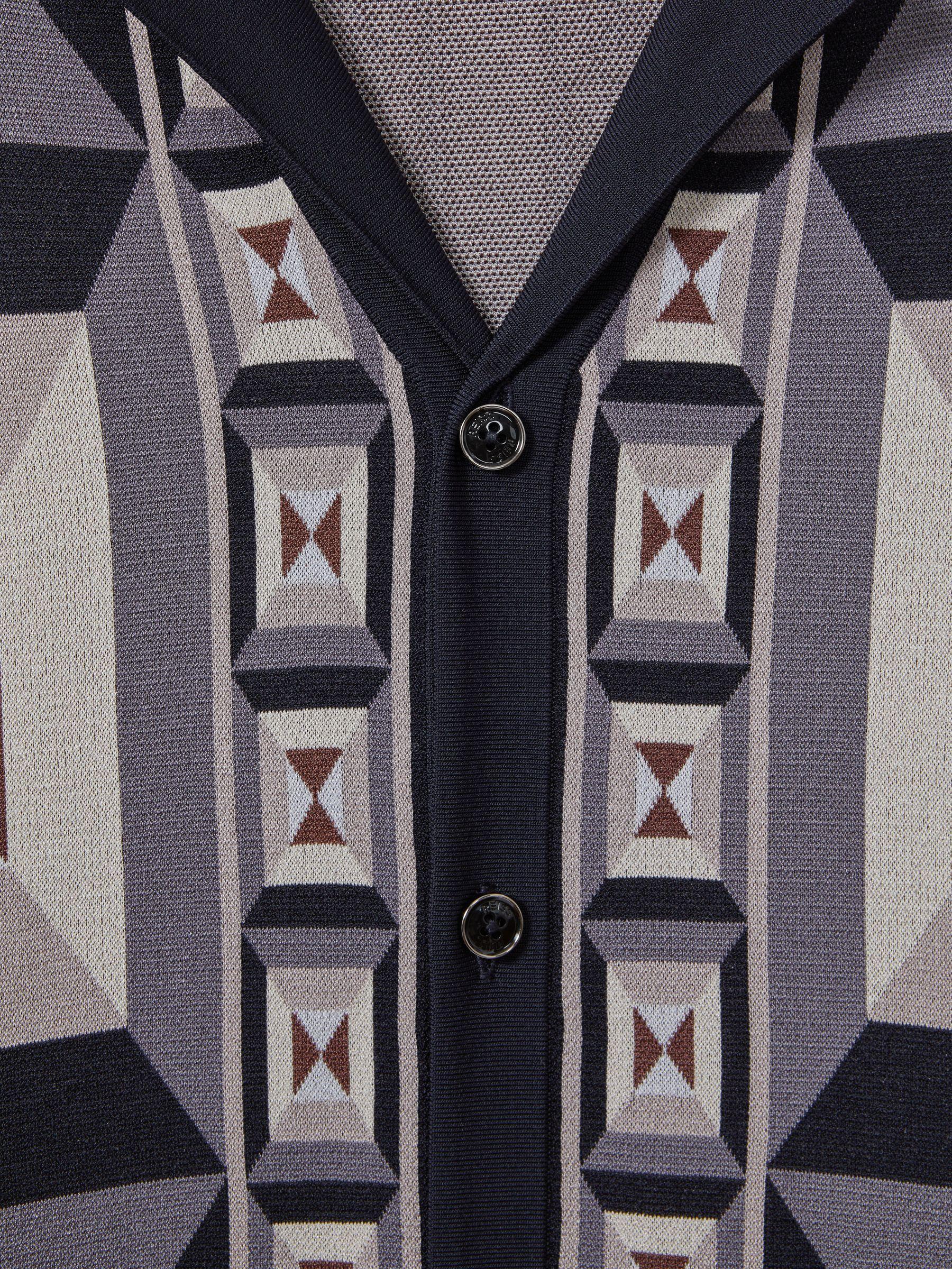 Knitted Cuban Collar Shirt in Blue Multi Product Image