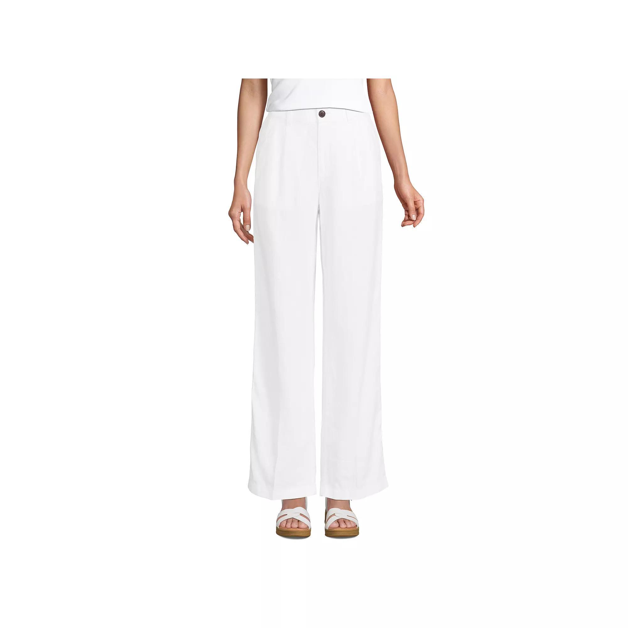 Women's Lands' End High-Rise Wide-Leg Linen Pleated Pants, Size: 14, White Product Image