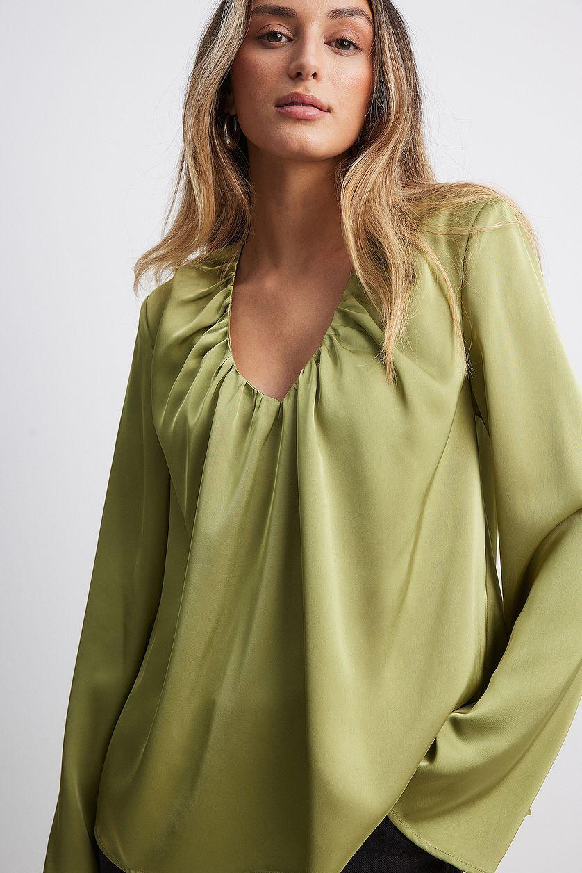 Satin Blouse with Gathered Neckline Product Image