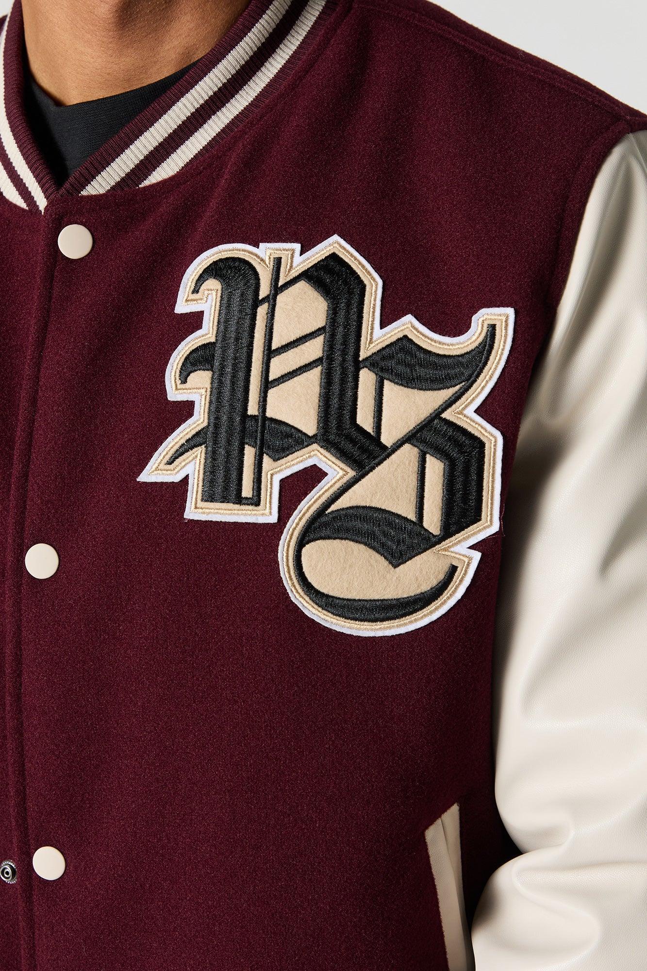 City Embroidered Fleece Varsity Jacket Male Product Image