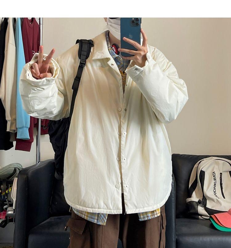 Hooded Padded Button-Up Jacket Product Image