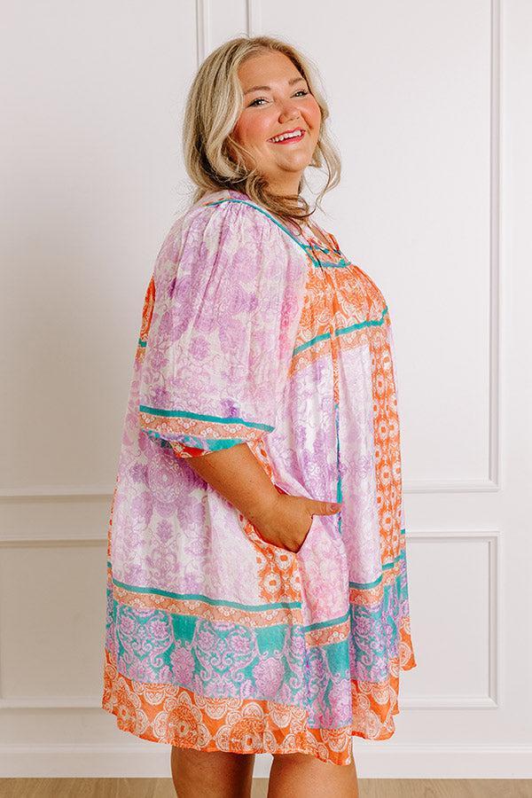 Boho Babe Color Block Floral Mini Dress in Violet Curves Product Image