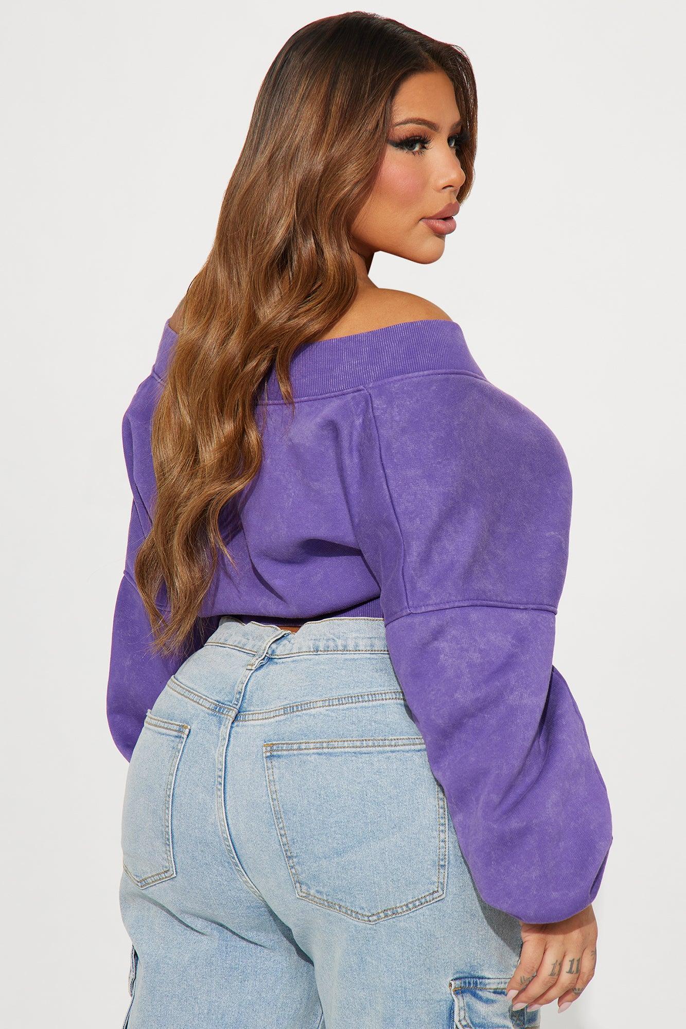 Amara Fleece Off Shoulder Sweatshirt - Purple Product Image