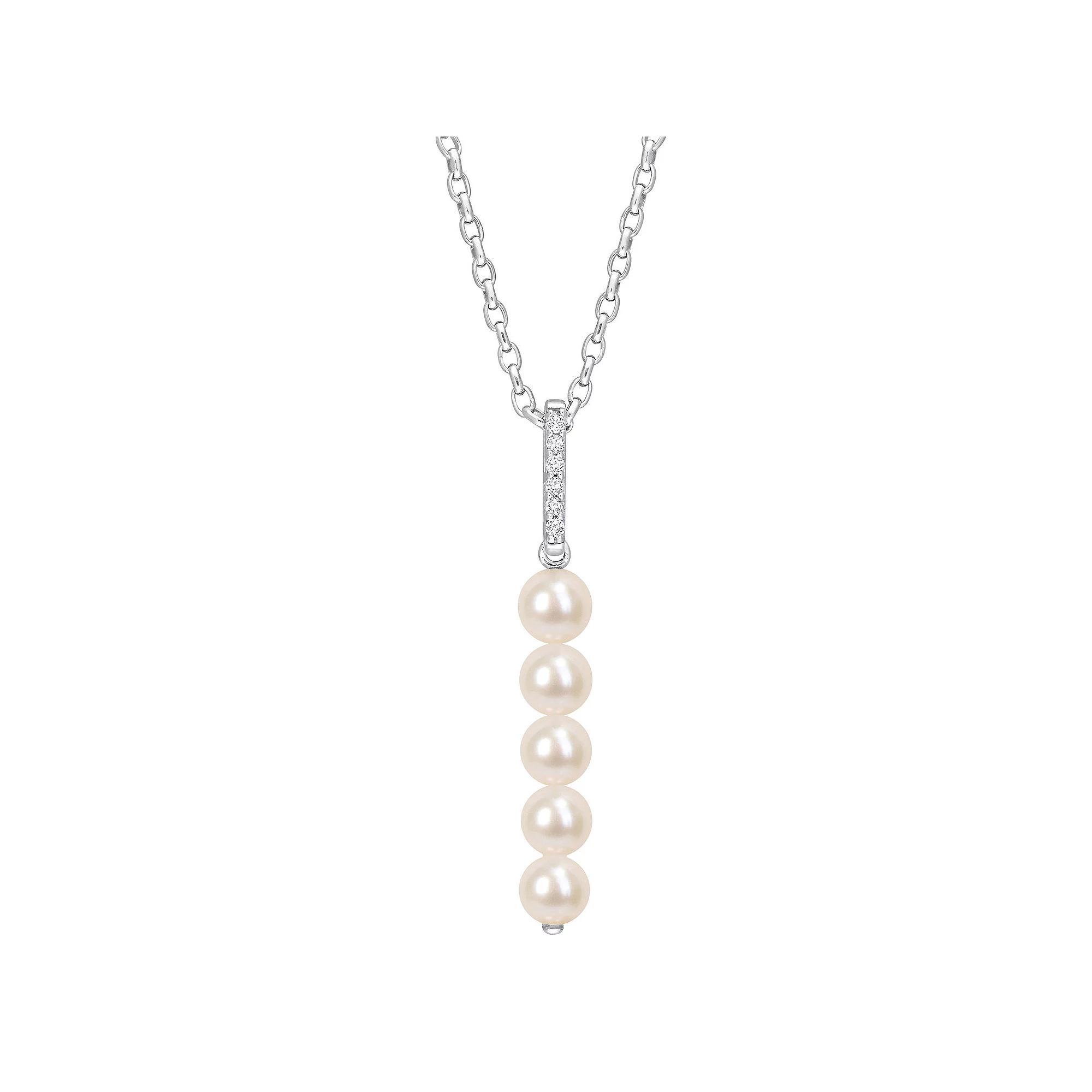 Stella Grace Sterling Silver White Topaz & Freshwater Cultured Pearl Drop Pendant Necklace, Women's, Size: 18" Product Image