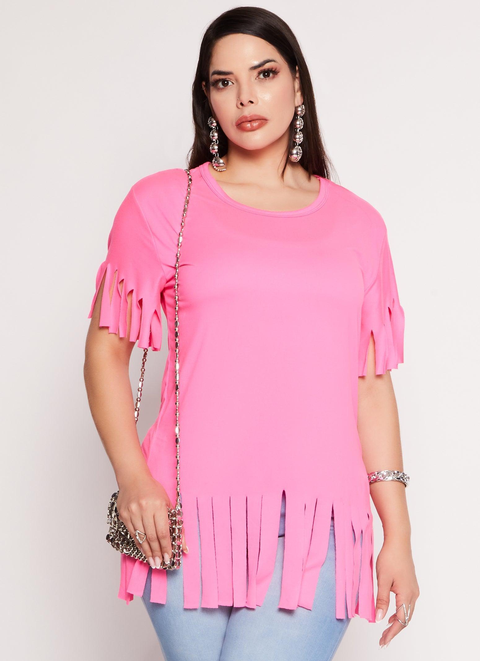 Womens Plus Size Short Sleeve Fringe Hem T Shirt Product Image