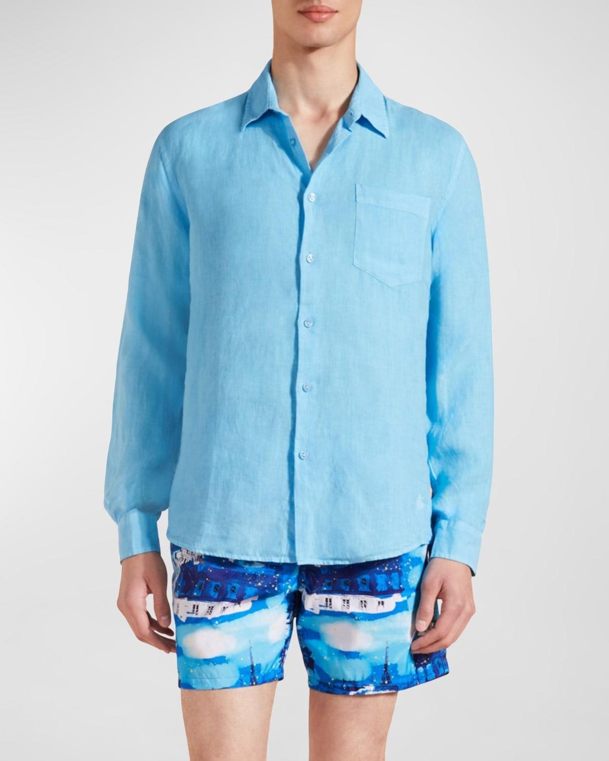 Mens Caroubis Solid Linen Sport Shirt Product Image