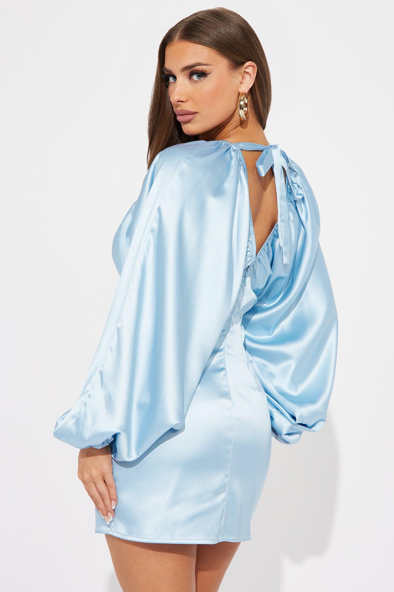 Shannon Satin Mini Dress - Light Blue Product Image