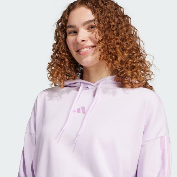 adidas Essentials 3-Stripes French Terry Crop Hoodie Ice Lavender M Womens Product Image