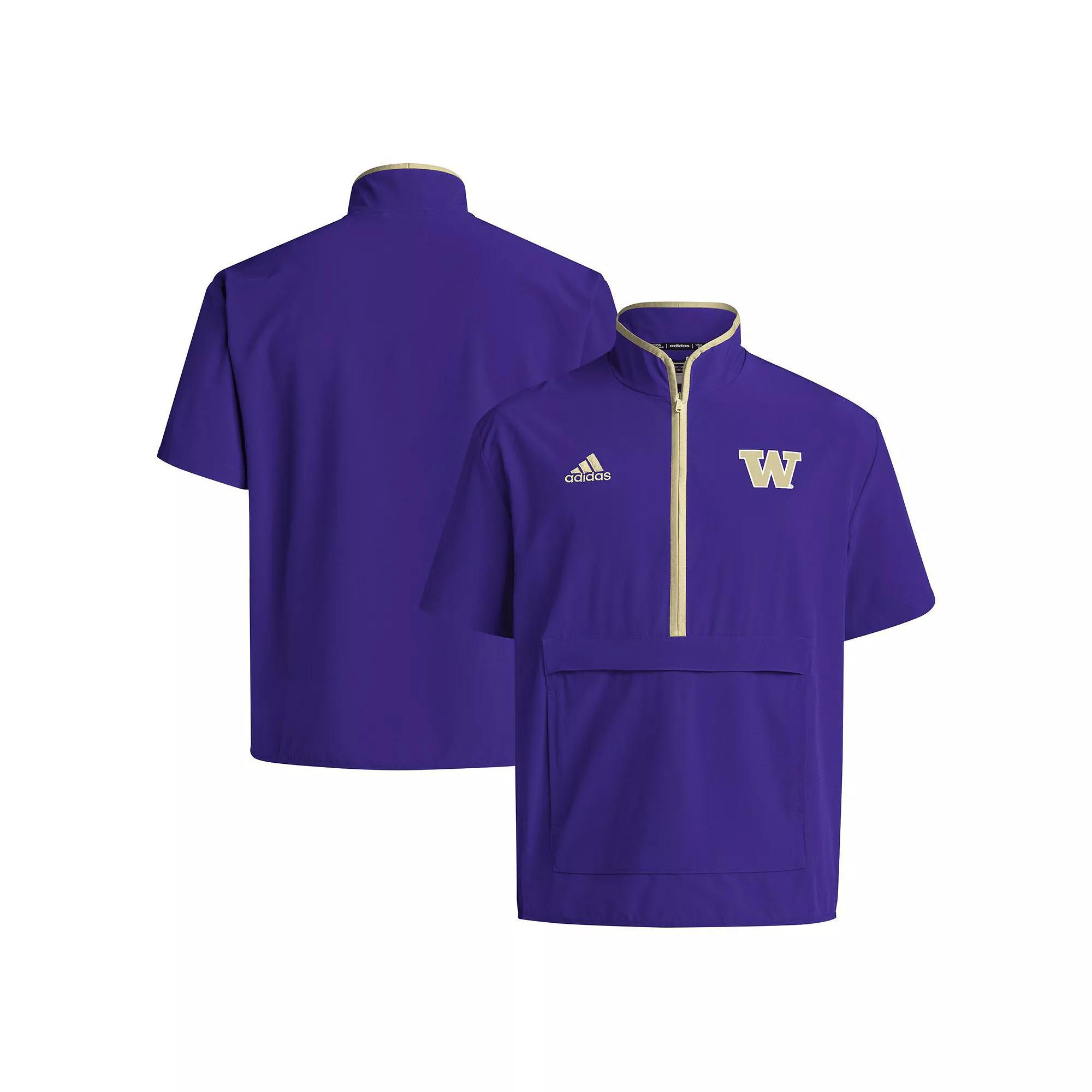 Men's adidas Purple Washington Huskies Coaches Sideline Half-Zip Short Sleeve Jacket, Size: Large Product Image