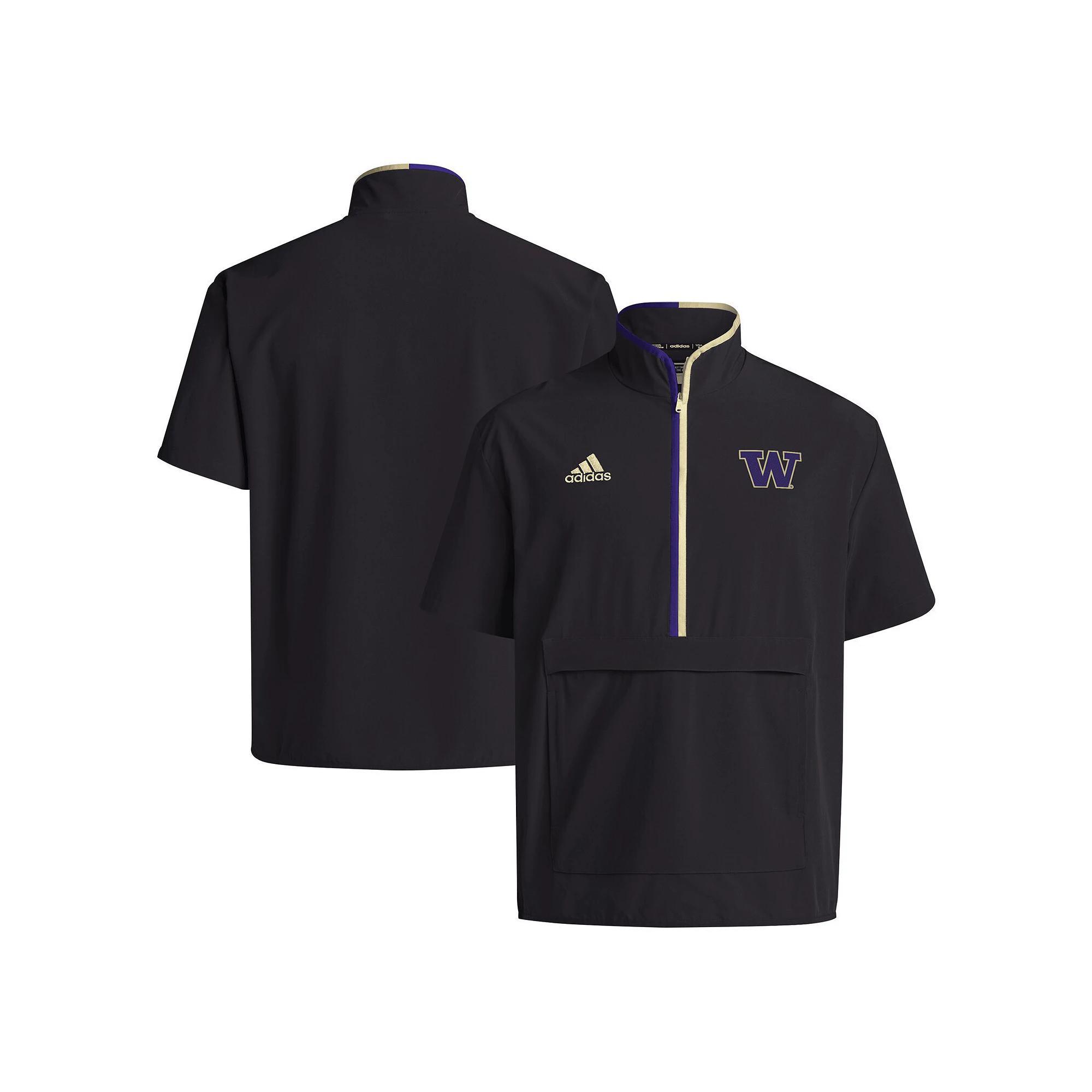 Men's adidas Black Washington Huskies 2024 Coaches Sideline Half-Zip Short Sleeve Jacket, Size: Small Product Image